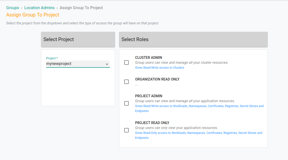 Assigning groups to projects