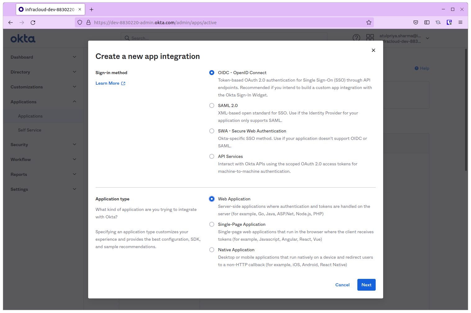 Creating New Okta OAuth App