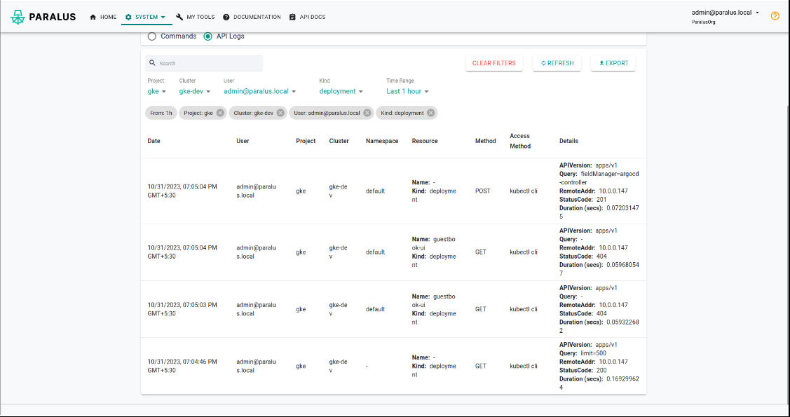 paralus argocd audit logs