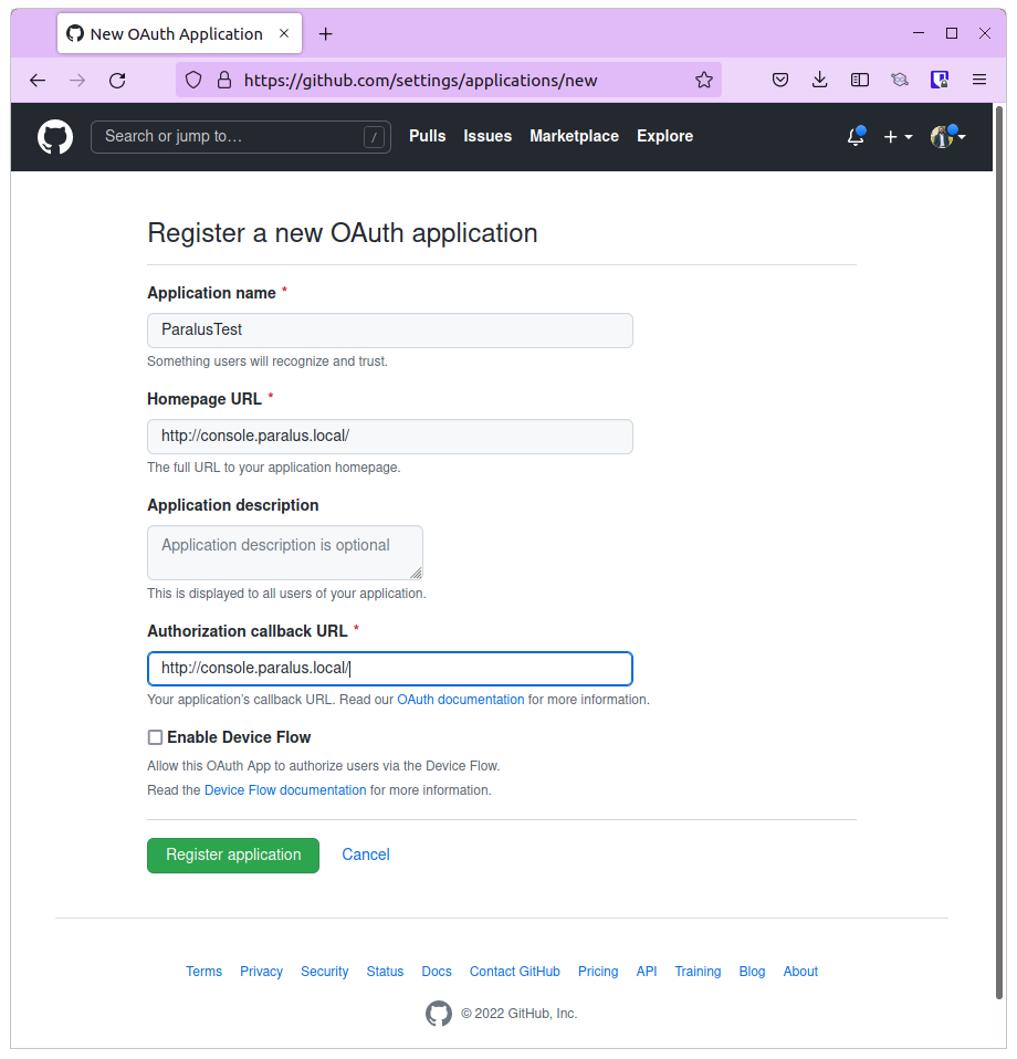 Creating New GitHub OAuth App