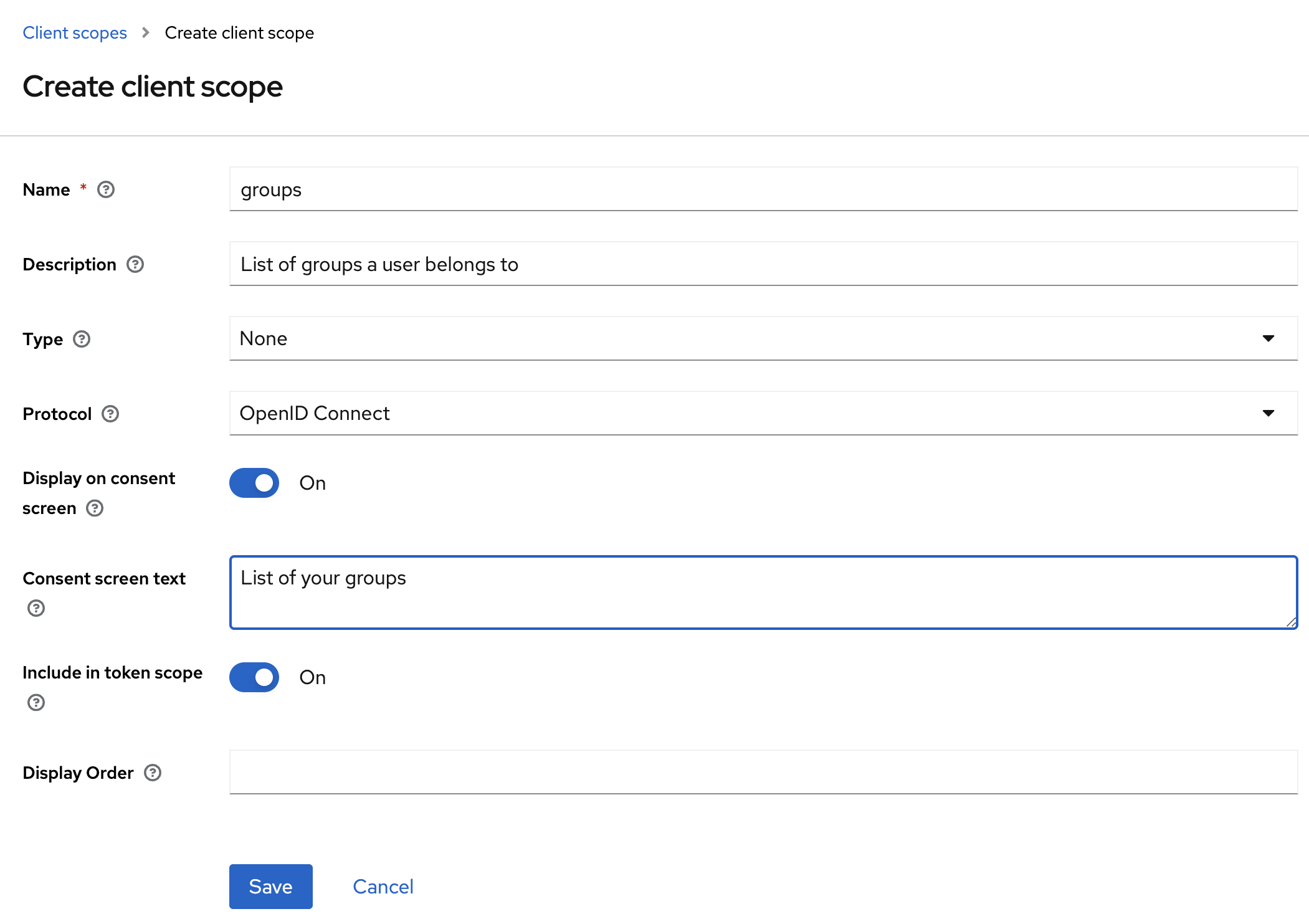 Creating group Client Scope.
