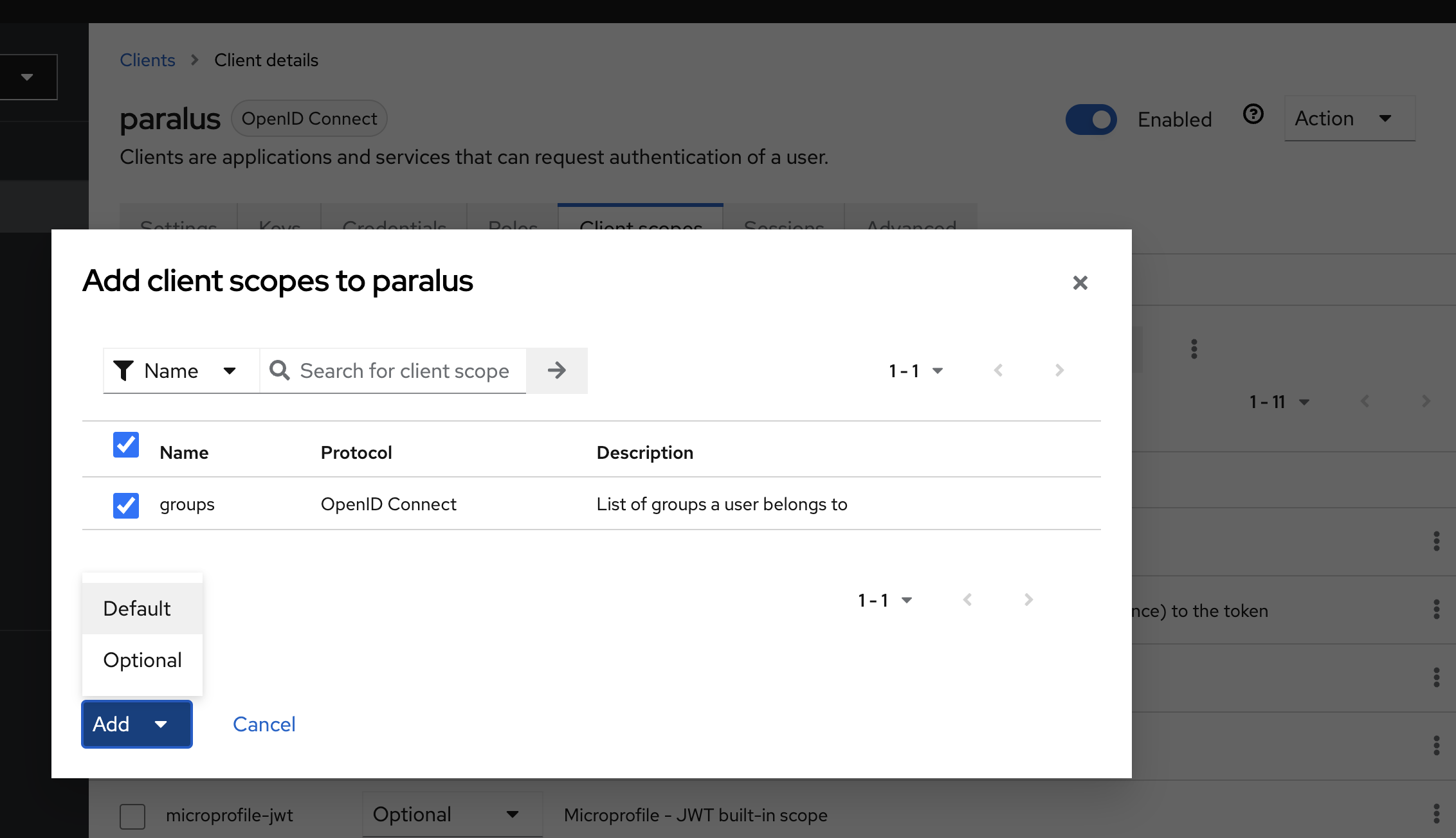 Creating group Client Scope.